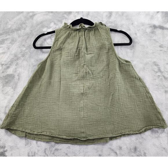 Calligraphie Ruffled Tie Neck Sleeveless Swing Tank Top Size S Green Seashell - Picture 2 of 8